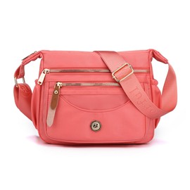 NICOLE & DORIS Women's Cross-body Bags Casual Shoulder Bag Multi Pocket Fashion Satchel Bag Nylon Side Bag Lightweight Messenger Bag for Sport School Travel Pink