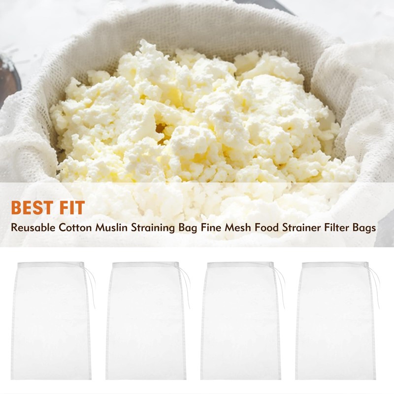 4 PCS Reusable Straining Bag, 20 * 30cm Cheesecloth Drawstring