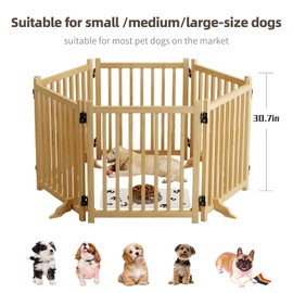 HACHIKITTY (6 Panel) Wooden Freestanding Dog Gates for The House,Dog Gates for Doorways, Stairs,Wood Dog Fences Indoor Pet Gate,Step Over Fence - 6 Panel 31" H