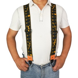 MELOTOUGH Men suspender with 2 inch elastic fully adjustable X back Industrial Strength Suspender (Black Rule)