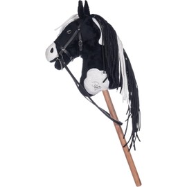 HKM Hobby Horse – Steckenpferd schwarz/weiß, abnehmbare Trense & Lange Mähne, 40 cm Holzstiel – für Hobby Horsing Dressur & Parcours
