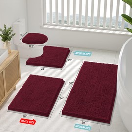 Smiry Luxury Chenille Bathroom Rugs 47x17, Extra Soft and Absorbent Shaggy Bath Mat, Machine Washable, Non-Slip Plush Carpet Runner for Tub, Shower, and Floor, Home Decor Accessories, Burgundy