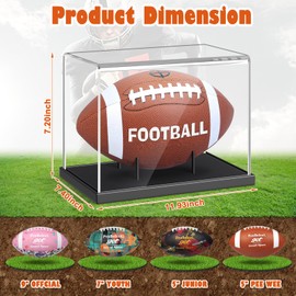 Leffis Football Display Case Acrylic Football Case Display Clear, UV Protected Football Display Box Case Full Size for Signed Football or Memorabilia with Solid Wood Base No Assembly Required