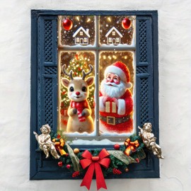 Merry Christmas Window Decoration Festival Holiday Poster for Indoor/Outdoor Use, 47×31 Inch Santa Claus and Reindeer Window Cover, Perfect for Christmas Party Decor