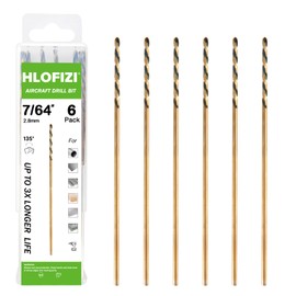 HLOFIZI 7/64 x 6 Inch Extra Long Drill Bits (6 Pack), Aircraft Drill Bit Black and Gold M2 HSS for Wood, Plastic, Thin Metal Sheet