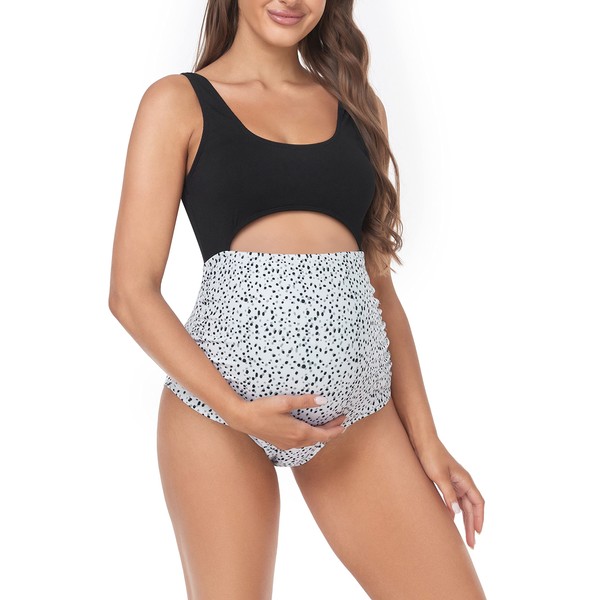 EastElegant Maternity Cutout One Piece Swimwear Ploka Dots Print Pregnancy