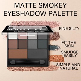 Matte Smokey Eyeshadow Palette - Highly Pigmented Waterproof Grey & Black Eye Shadow with Dual-Ended Brush for Long-Lasting Makeup Look - Suitable for Women