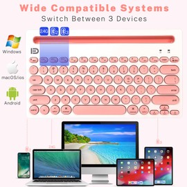 Attoe Dual Channel Multi-Device Universal Cute Wireless Bluetooth Keyboard Portable Slim with 20m Connection Distance for Tablet Smart Phone PC Windows Android iOS Mac (Pink)