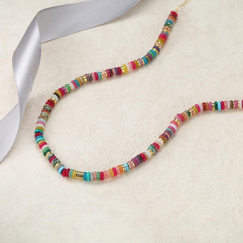 EVER FAITH Bunte Perlenkette Boho Edelstein Choker Halskette 14K Gold