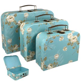 Alipis Paperboard Suitcase s Storage Box with Metal Handles, 3Pcs Floral Print Cardboard Suitcase Stackable Storage Chests Boxes Decorative Luggage