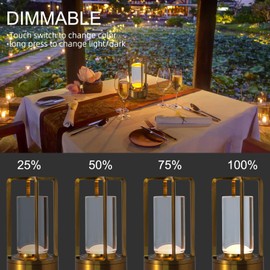 Cordless Portable LED Table Lamp， Rechargeable Battery Operated Desk Lamp with Touch Sensor Three-Level Dimmable Suitable for Home Office Bedroom Hotel Room Restaurant Outdoor (Gold)