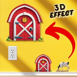 MICESTERPIECE Whimsical Miniature Door Wall Decal, 5 inches, Removable Vinyl Sticker for Kids Room, Baseboards (Barn Door and Cow)