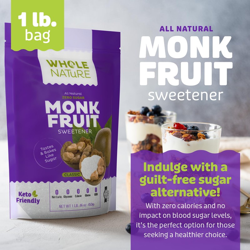 Whole Nature 100% Monk Fruit Sweetener With Erythritol Granulated -