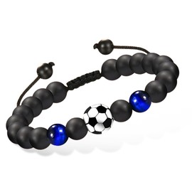 KWJEIULSOQ Football Bracelet Gifts for Boys Girls Natural Stone 3D Football Bracelet Football Lovers Bracelet Football Themed Birthday Gift for 5 6 7 8 9 10 11 12 13 14 Years Son Grandson Nephew,