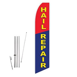 Hail Repair (Blue/Red) Super Novo Feather Flag - Complete with 15ft Pole Set and Ground Spike