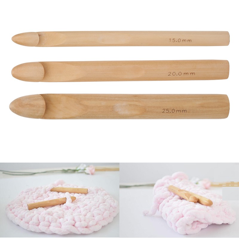 3pcs Large Thick Crochet Hook Wooden Knitting Needle Weaving Tool