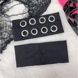 Uchyius Grommet Headband, Y2k Wide Eyelet HeadbandS, Elastic Hairband Grunge Accessories Punk Hair Accessories, Stretchy Hair band for Women (Black, Style-1)
