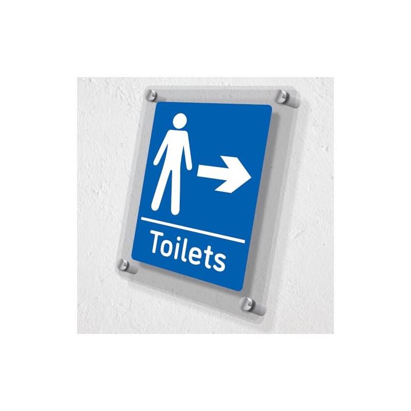 V Safety Men's Toilets - Arrow Right Blue Acrylic Sign