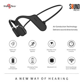 SoundRevv - Auriculares de conducción ósea, Inductivv, auriculares abiertos inalámbricos, Bluetooth, con micrófono, IP56, impermeables, ligeros y cómodos, para deportes y ejercicio