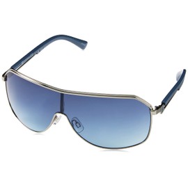 SOUTHPOLE Men's Metal Shield Rectangular Sunglasses, Silver & Blue, 138 mm