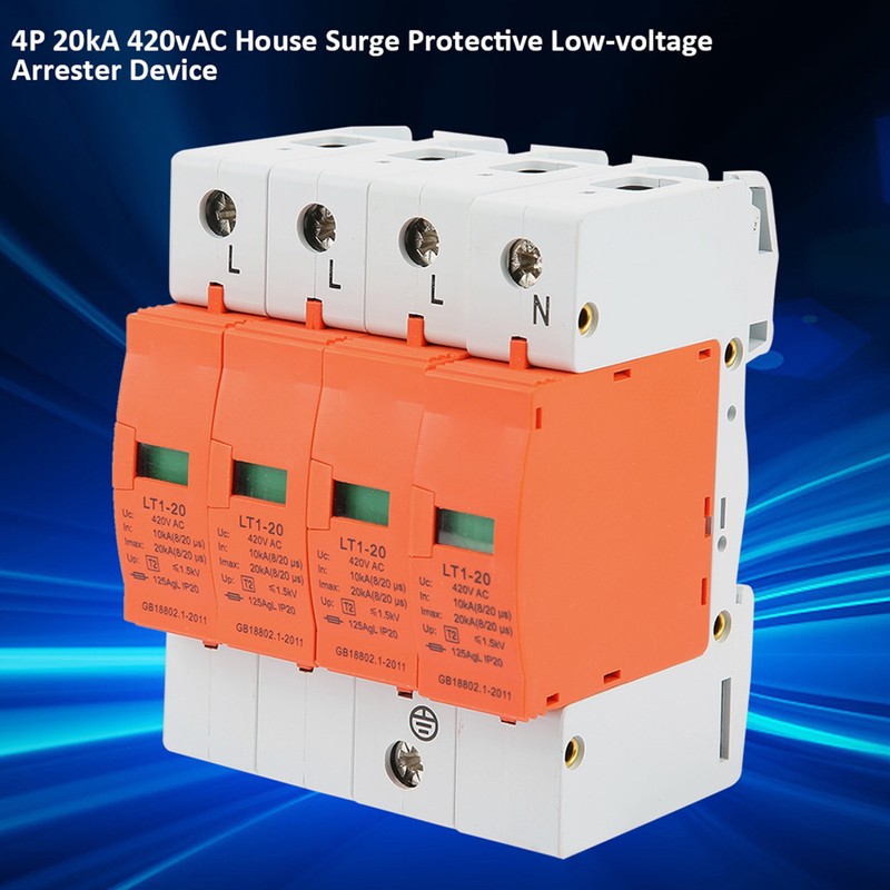 4P 20kA 420vAC House Surge Protective Low voltage Arrester Device