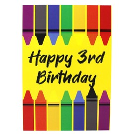 Redecca Crayons Age 3 Kids Birthday Card - Happy 3rd Birthday, Child Girls Boys Colourful Bright Greeting Card (RD105)