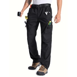 Zalify Mens Cargo Tactical Pants Work Hiking Construction Water Resistant Lightweight Ripstop Combat Military Pants Black 36-30