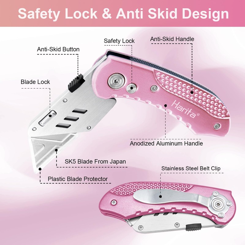Box Cutter, Folding Utility Knife with Aluminum Handle, Heavy Duty