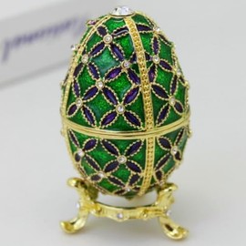 Decorative Egg Trinket Box, Hand Painted Hinged Easter Egg Jewelry Box, Four-leaf Clover Pattern Egg Trinket Box, Classic Holiday Ornaments Home Decor or Gift Ideas (Green)