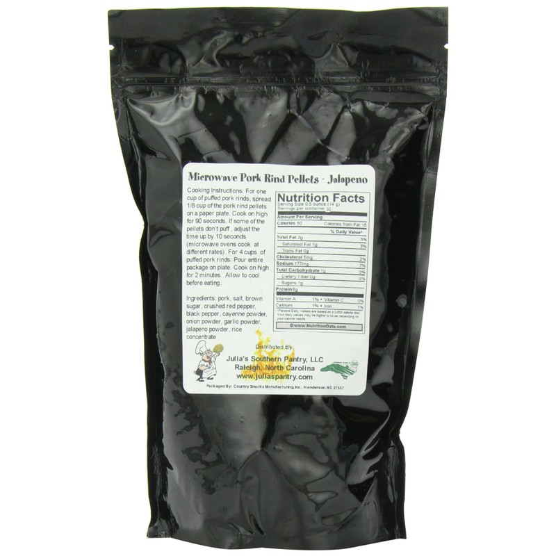 Chef Piggy Tail Microwave Pork Puffies Pork Rinds, Jalapeno, 16