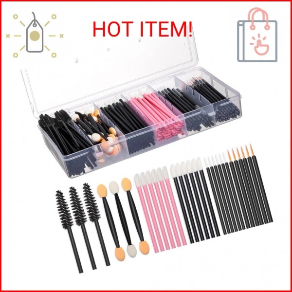 JASSINS 300pcs Disposable Makeup Tool Kit,Brow brush/Mascara brush/Lip Applicators/Ey