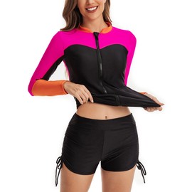 Yateen Women's Long Sleeve Sun Protection Rash Guard Wetsuit Two Piece Swimsuit Set