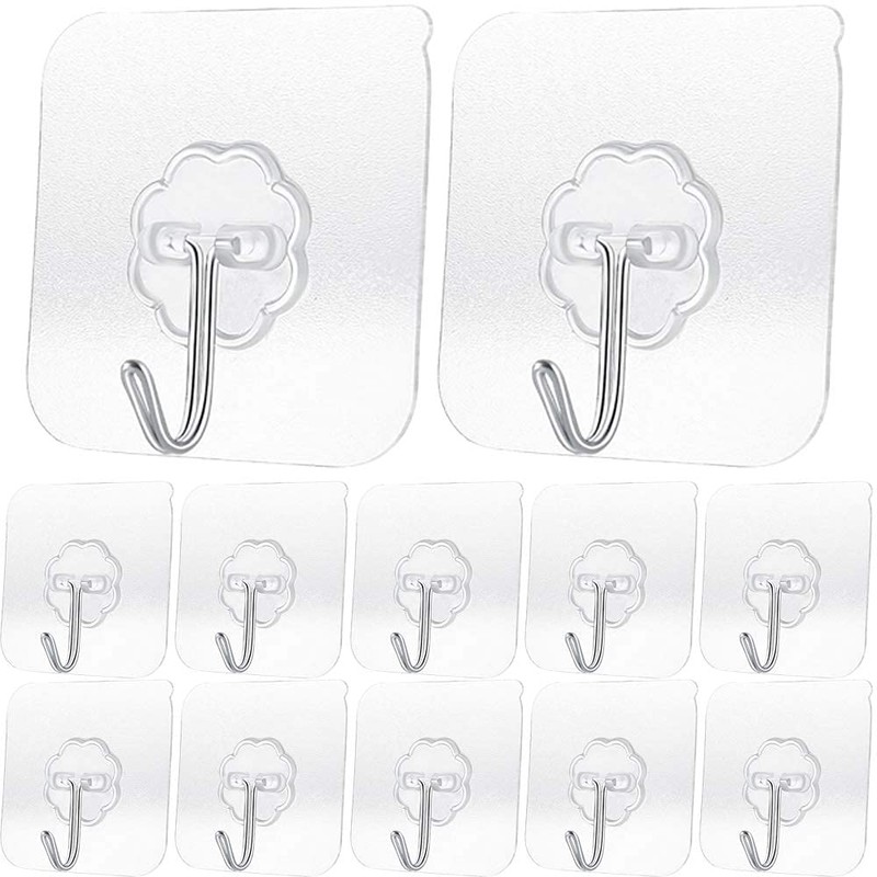 YIKUER Transparent Adhesive Hooks 30 lb(Max), Waterproof and Oilproof Reusable