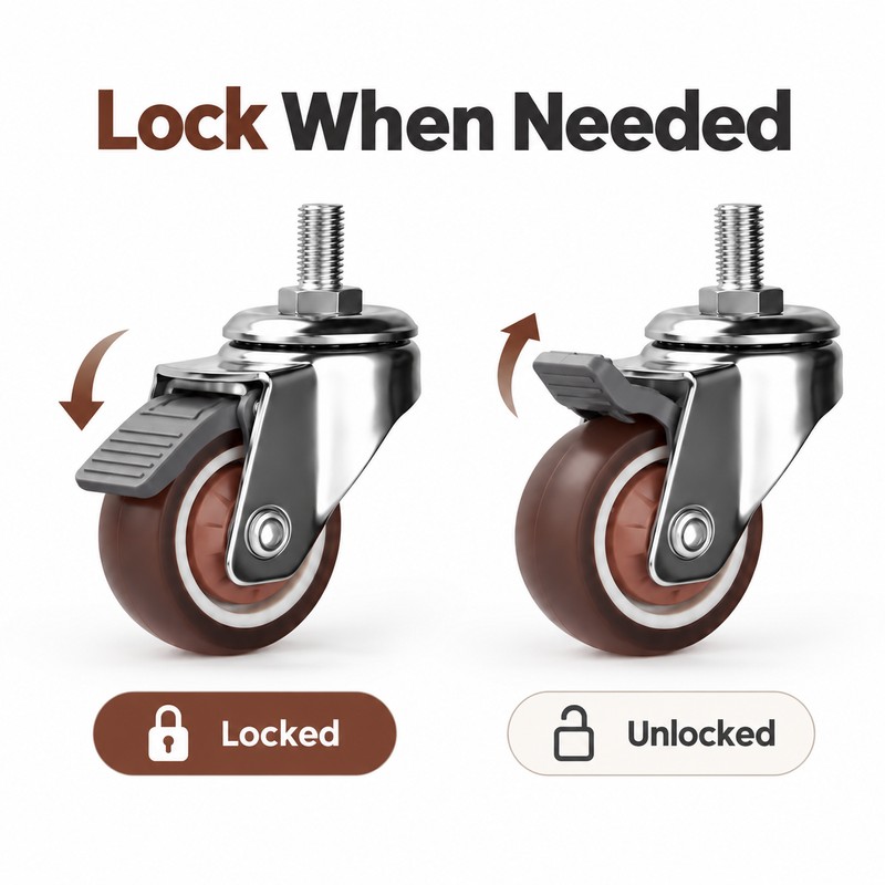 4-Piece Furniture Caster Wheels – 360° Swivel Soft Rubber Casters