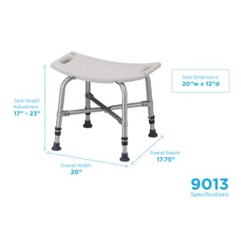 NOVA Medical Products Heavy Duty Shower Bath Chair 500 lb. Weight Capacity Quick Easy Tools Free Assembly Lightweight Seat Height Adjustable Great for Travel, White, 1 Count