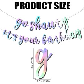 Iridescent Happy Birthday Banner, Go Shawty It's Your Birthday Decorations Sign Backdrop Garland Holographic Funny Birthday Decorations for Man Women Photo Prop Party Supply Gift (Unassembled)
