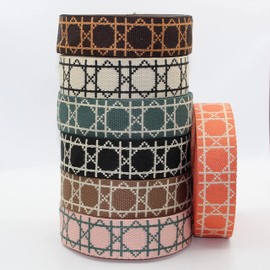 LEDUC 5 Meters Geometric Pattern Octagonal Webbing 38mm Soft Shiny Webbing for Bags Shoulder Straps Belts Shoulder Straps Leather Goods (12 Orange Ecru)