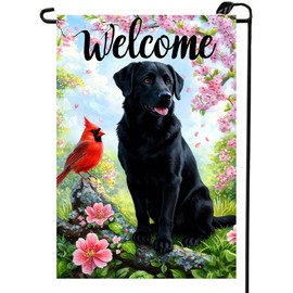 Spring Summer Black Lab Dog Garden Flags 12x18 Double Sided for Outside