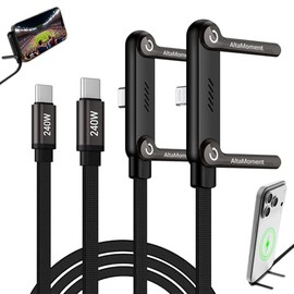 Cable de carga invisible, cable de carga rápida PD de 240 W para escritorio, USB-C a USB-C y USB a cable de iluminación de 4.9 pies con soporte de met
