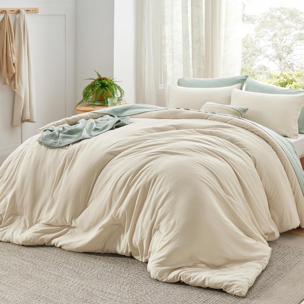Bedsure Super King Size Comforter Set, Light Beige Soft Prewashed