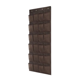 SEIWEI Hanging Organiser Over the Door, Shoe Racks with 24 Non-woven Fabric Mesh Pockets 4 Door Hooks, Gadget Storage for Kitchen Bedroom Bathroom, 1Pcs Brown
