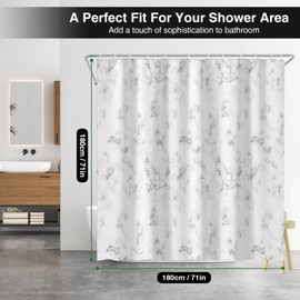 Minicoco Shower Curtains Marble Mould Proof Resistant Bathroom Curtain Shower Curtain 12 Hooks Shower Curtain Anti Mould, 180 x 180 cm (Marble)