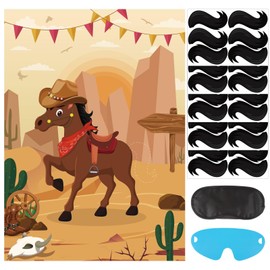 Pin The Tail on The Horse Game with 30 Tail Stickers for Cowboy Party Favor Toys Boys and Girls Cowboy Birthday Party Decorations Horse Party Games Poster for Kids