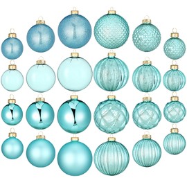 Liliful 24 Pcs Glass Christmas Ball Ornaments Christmas Tree Decoration Hanging Balls Christmas Ornaments for Festival Home Wedding Holiday Party Decor(Teal,1.57 Inch, 2.36 Inch, 3.15 Inch)