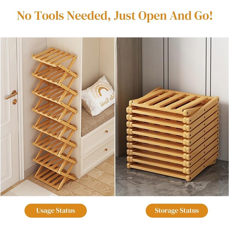 YYW Bamboo Shoe Rack for Entryway,Installation-Free and Foldable Vertical Shoe