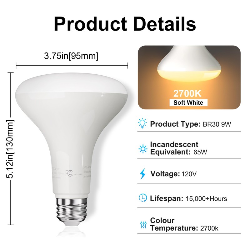 LED Flood Light Bulb Indoor, Dimmable BR30 Recessed Can Light