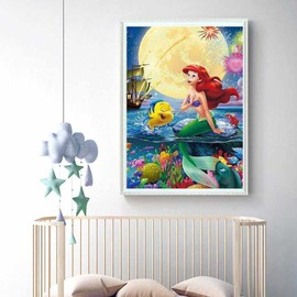 Cross Stitch Kit Diamond Painting Red Hair Mermaid Ariel Diamond Painting Diamond Art All Over Stick Bead Art 5D Mosaic Art Handmade DIY Craft Kit (Special Activity) 30x40 cm