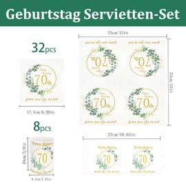 32 Eucalyptus Napkins 70th Birthday + 8 Lantern Table Decoration 70th Birthday Schön DASS Du Da Bist Decoration 70th Birthday Woman Man Birthday Lantern Napkins Happy Birthday Table Decoration