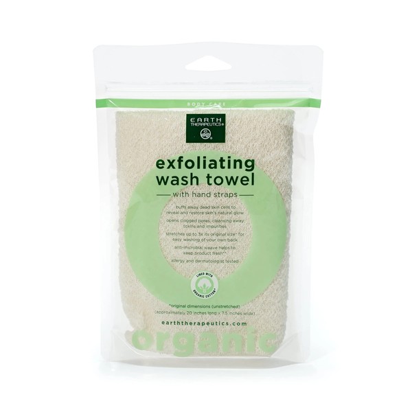 Earth Therapeutics Organic Cotton Exfoliating Wash Towel with Straps