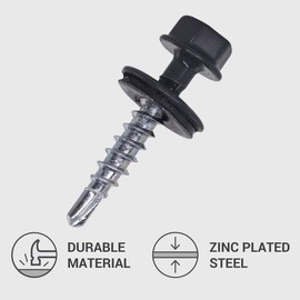 Generic (Pack of 60) Metal Roofing Screws 3/16"" x 1-1/8"" (4.8 x 28 mm) Painted Self-Drilling Screws with EPDM Washers Sheet Metal Hex Bolt, Anthracite Grey (RAL 7016)